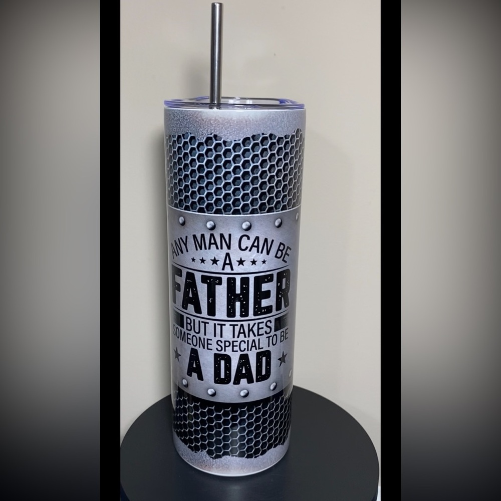 Father’s Day Gray and Black Textured Coffee Tumbler with Straw